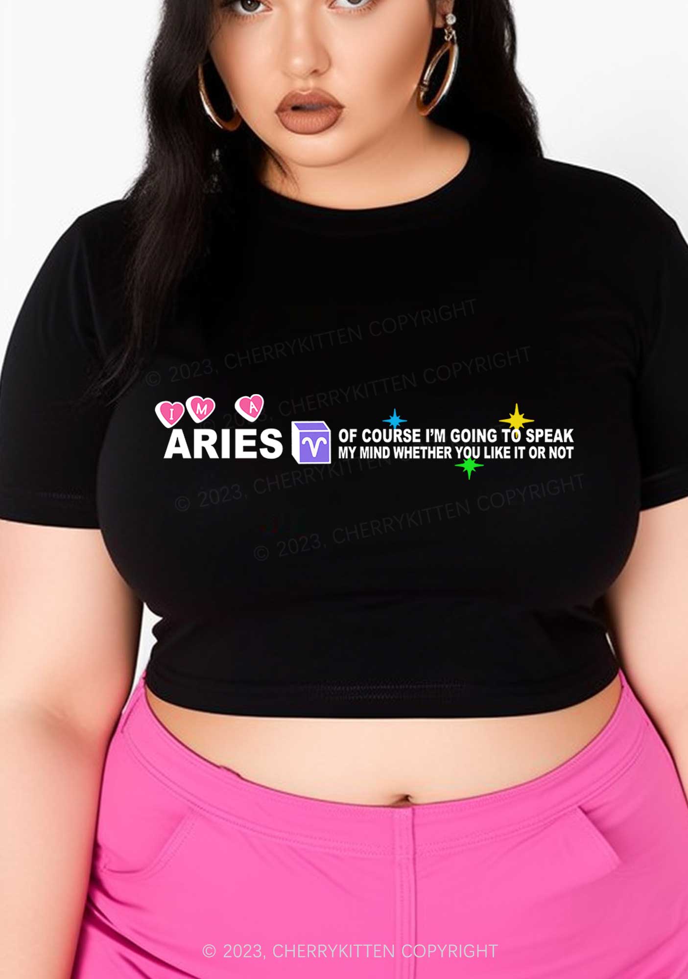 Curvy I'm A Aries Y2K Baby Tee Cherrykitten