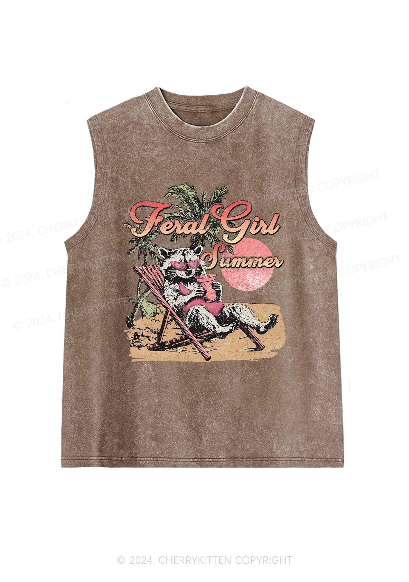 Feral Girl Summer Raccoon Y2K Washed Tank Cherrykitten