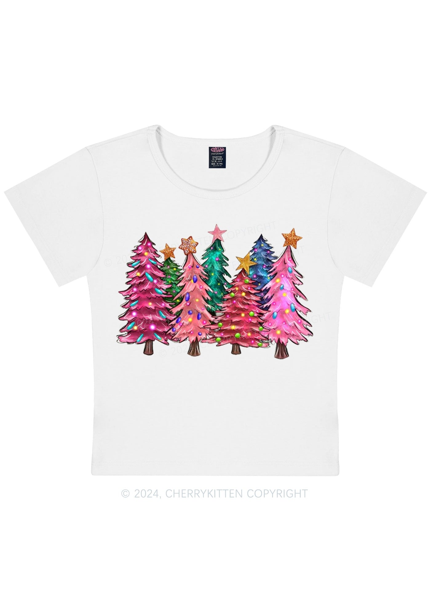 Christmas Pink Tree Y2K Baby Tee Cherrykitten