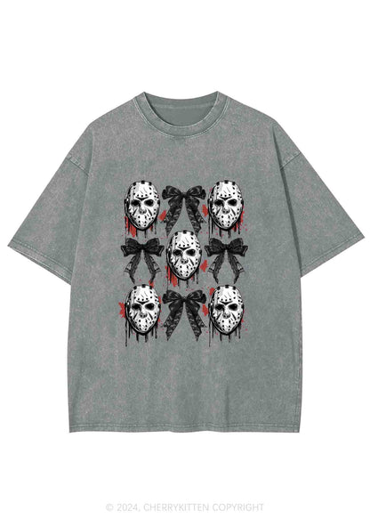 Halloween Mask Bow Y2K Washed Tee Cherrykitten