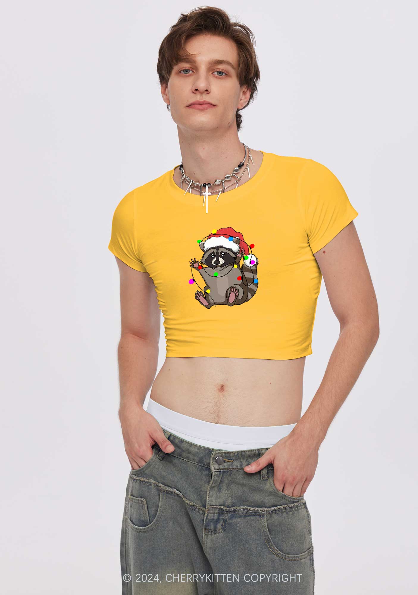 Christmas Raccoon Y2K Baby Tee Cherrykitten