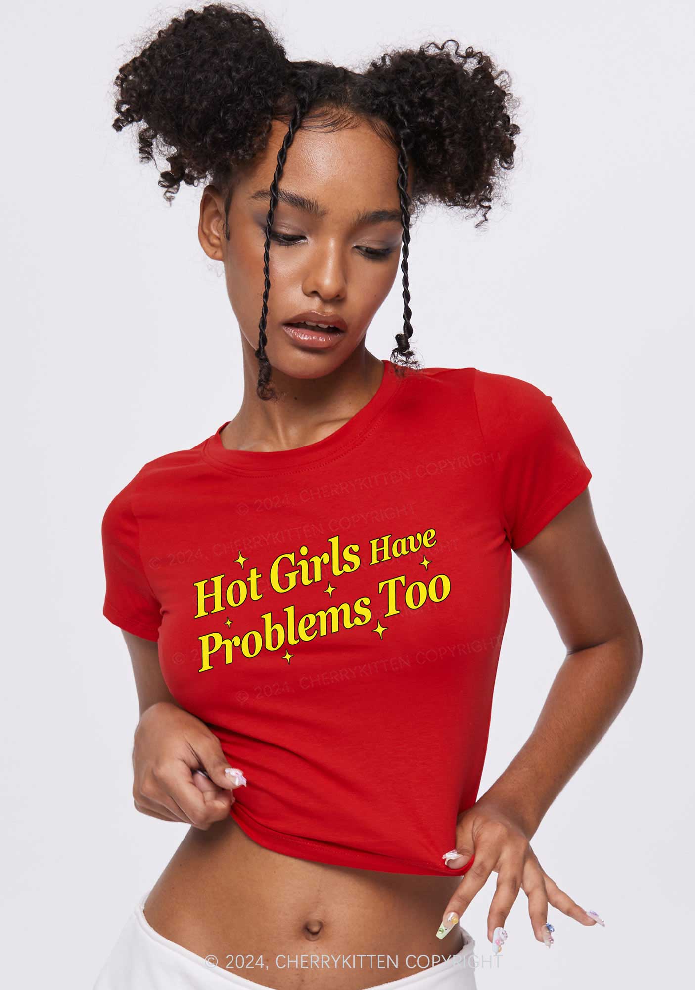 Hot Girls Have Problems Too Y2K Baby Tee Cherrykitten