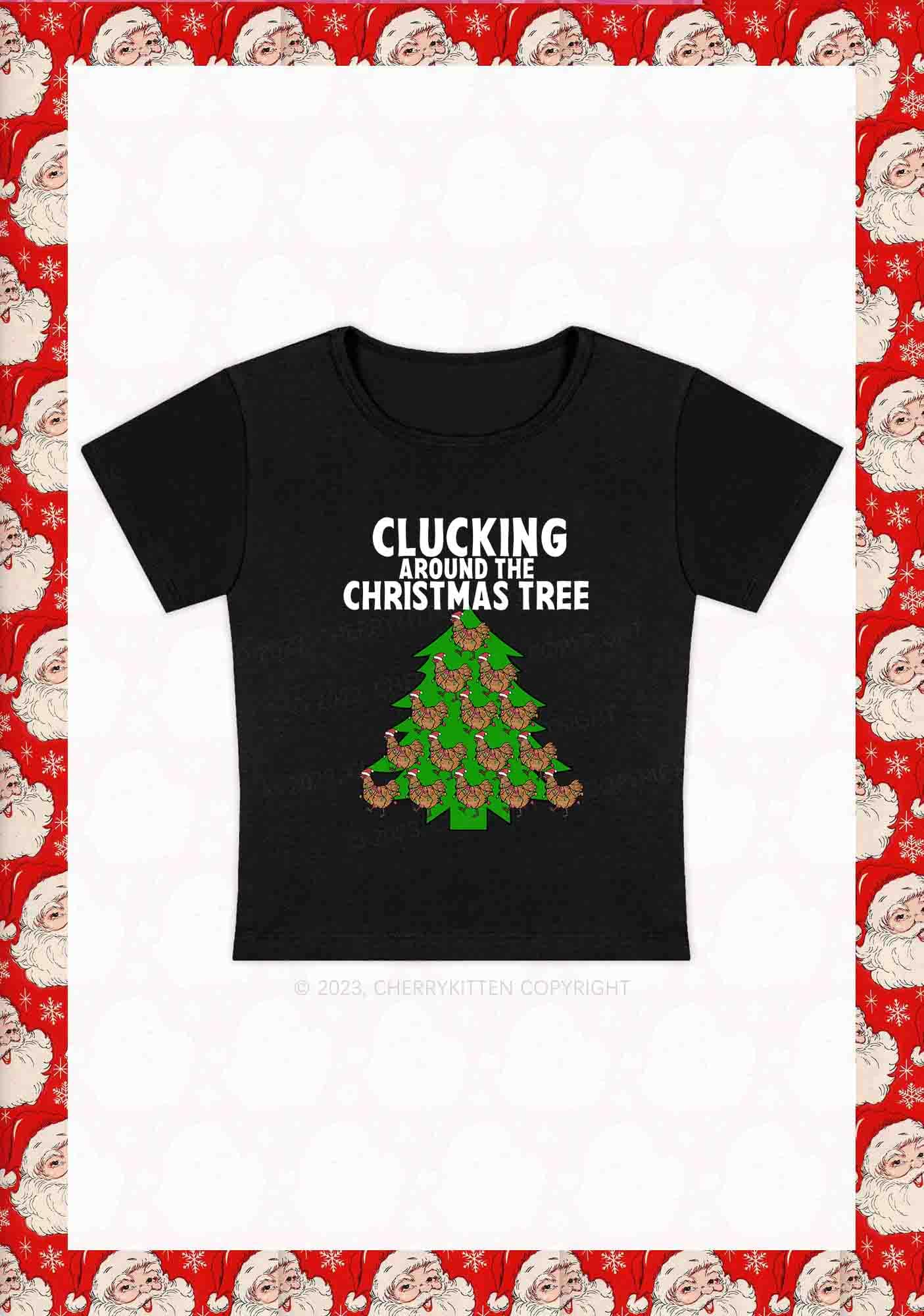 Clucking Around The Christmas Tree Y2K Baby Tee Cherrykitten