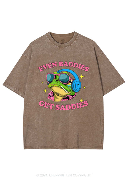 Baddies Frog Get Saddies Y2K Washed Tee Cherrykitten