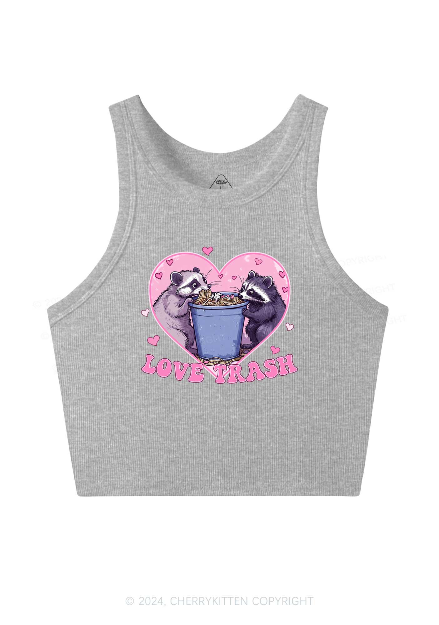 Love Trash Raccoon Y2K Valentine's Day Crop Tank Top Cherrykitten