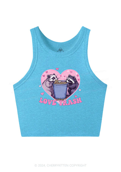 Love Trash Raccoon Y2K Valentine's Day Crop Tank Top Cherrykitten