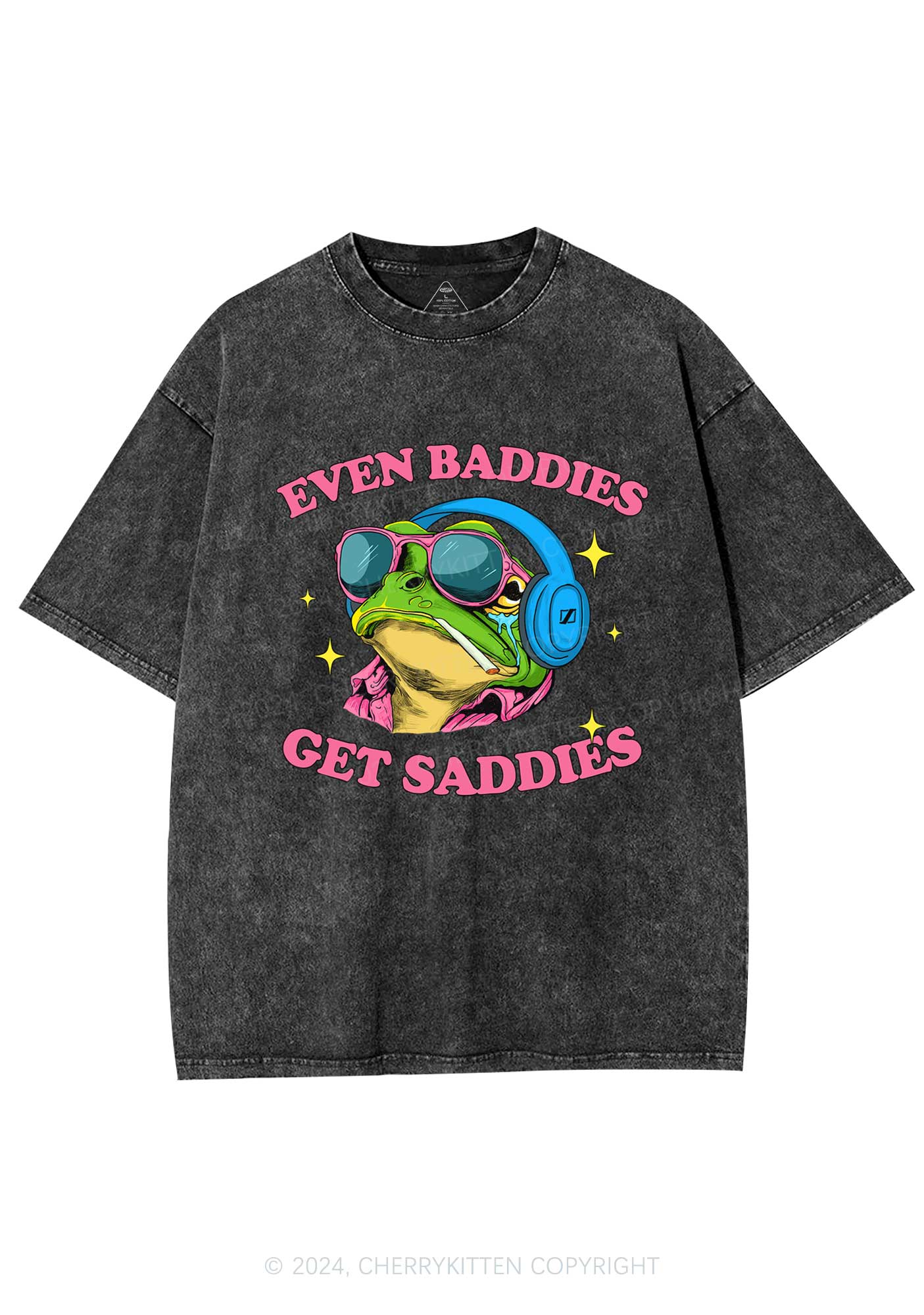 Baddies Frog Get Saddies Y2K Washed Tee Cherrykitten