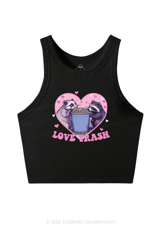 Love Trash Raccoon Y2K Valentine's Day Crop Tank Top Cherrykitten