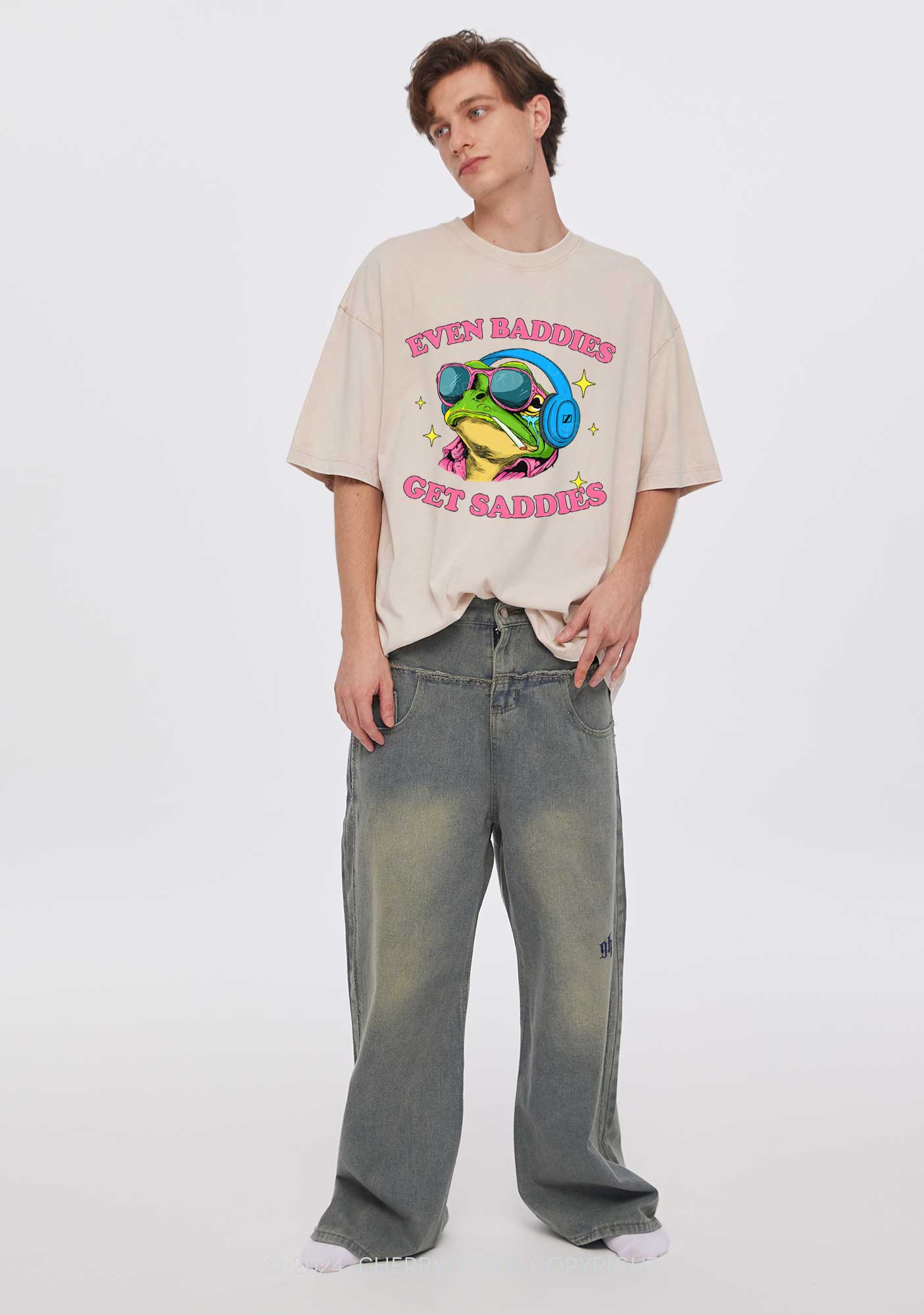 Baddies Frog Get Saddies Y2K Washed Tee Cherrykitten