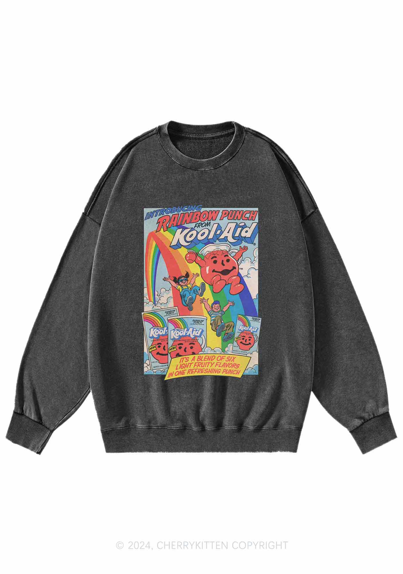 Rainbow Punch Y2K Washed Sweatshirts Cherrykitten