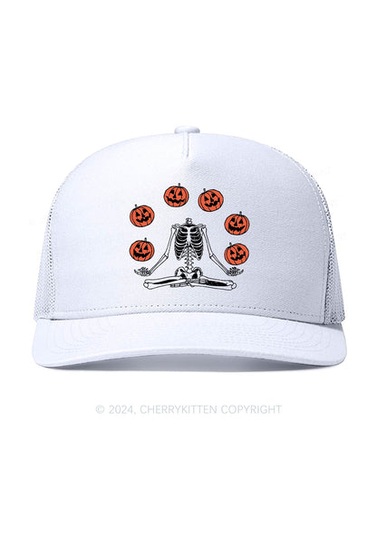 Halloween Pumpkin Head Skeleton Y2K Trucker Mesh Hat Cherrykitten