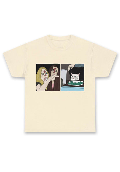 Quarreling Girls And White Cat Chunky Shirt