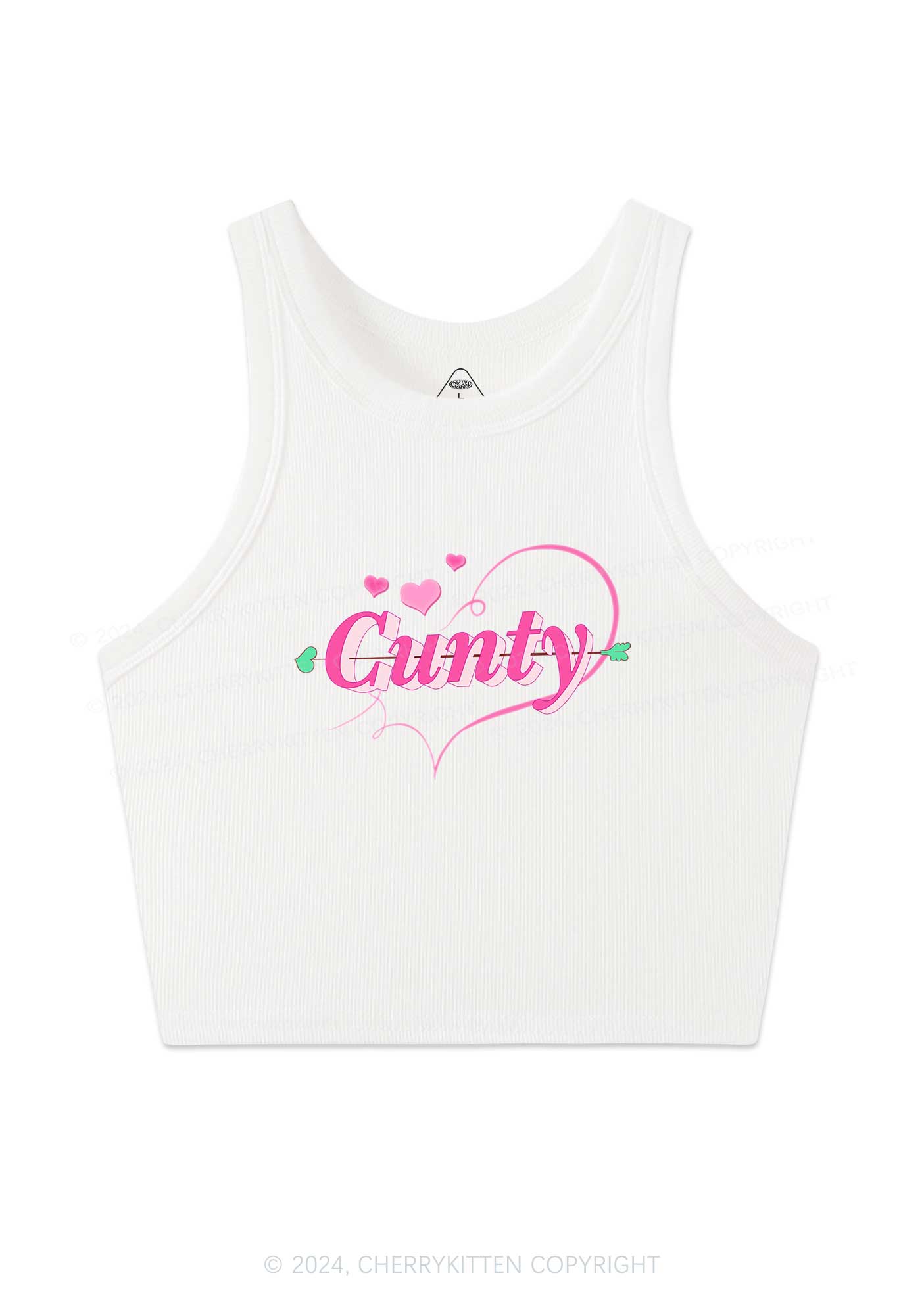 Cunty Pink Heart Y2K Valentine's Day Crop Tank Top Cherrykitten