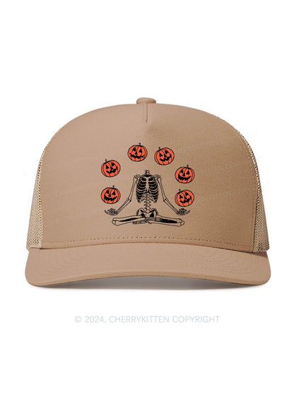 Halloween Pumpkin Head Skeleton Y2K Trucker Mesh Hat Cherrykitten