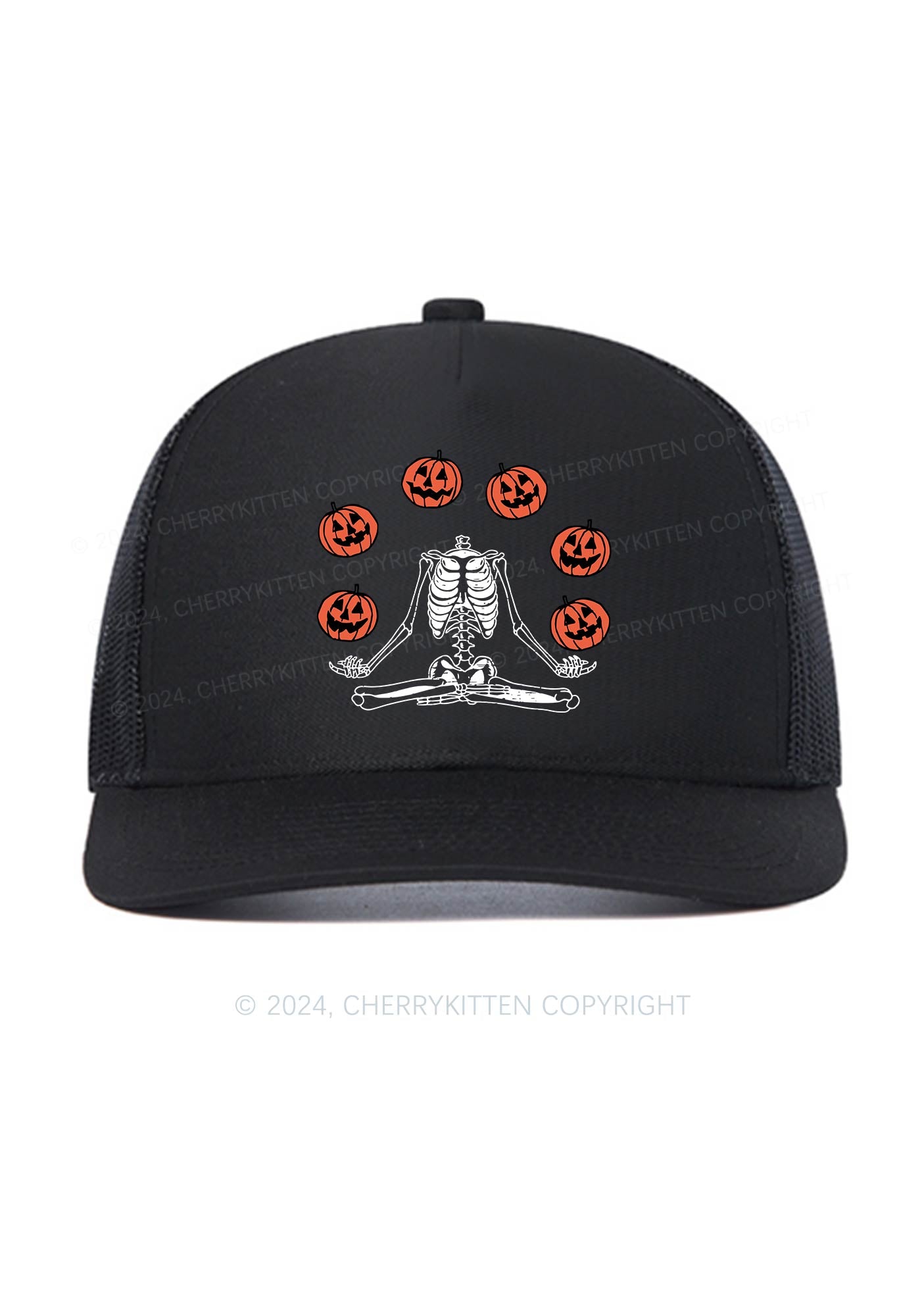 Halloween Pumpkin Head Skeleton Y2K Trucker Mesh Hat Cherrykitten