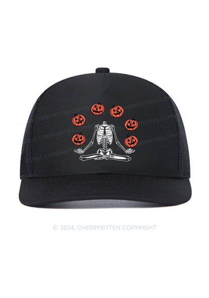 Halloween Pumpkin Head Skeleton Y2K Trucker Mesh Hat Cherrykitten