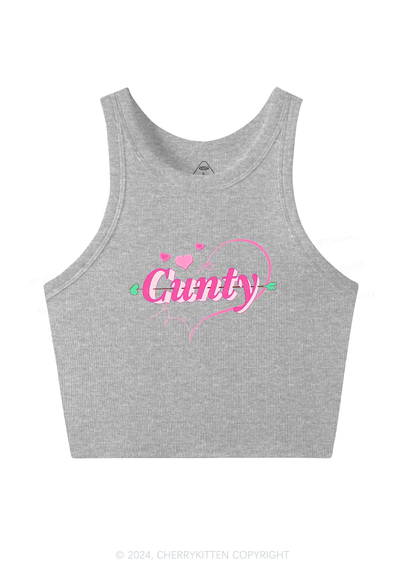 Cunty Pink Heart Y2K Valentine's Day Crop Tank Top Cherrykitten