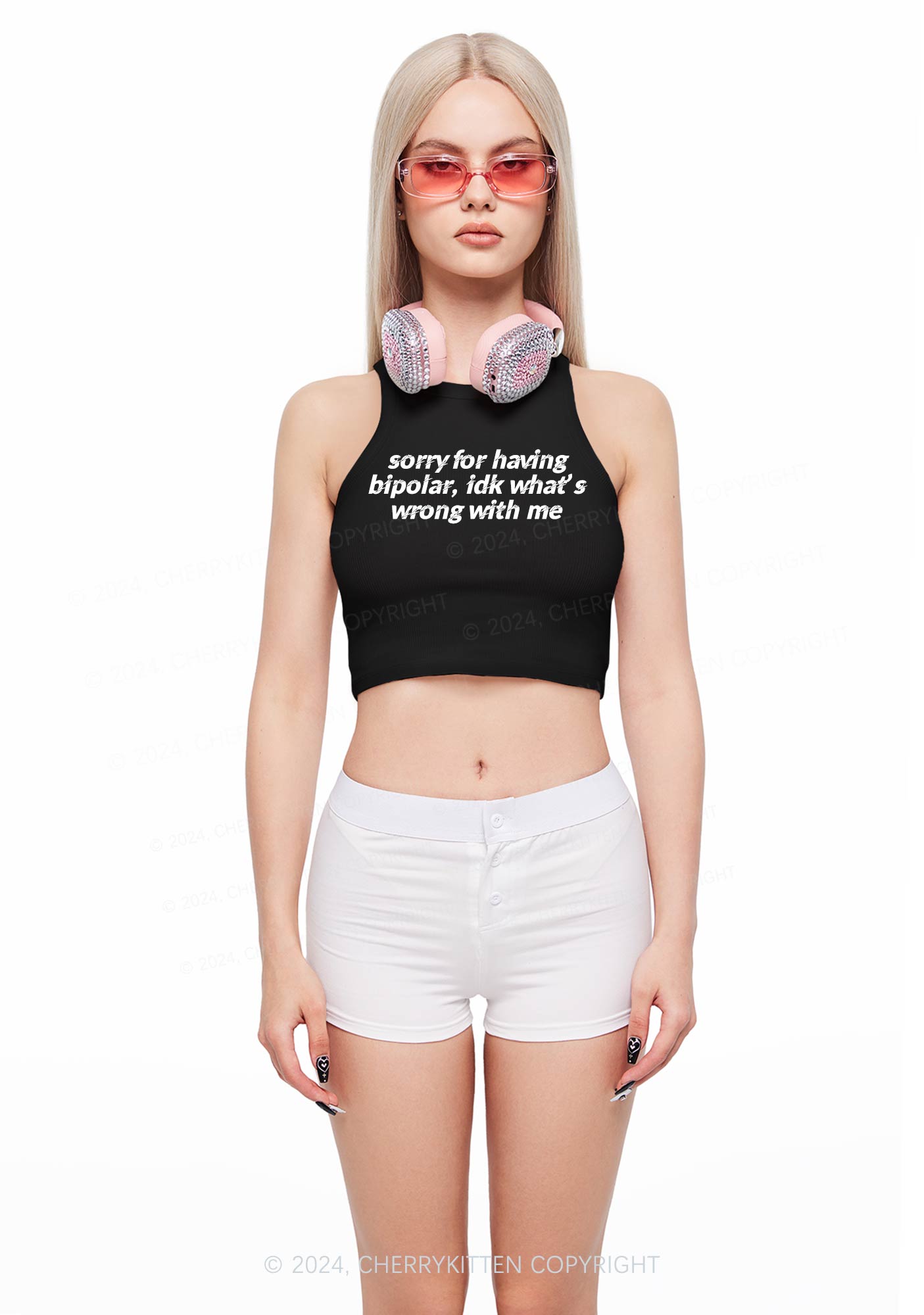 Sorry For Having Bipolar Y2K Crop Tank Top Cherrykitten