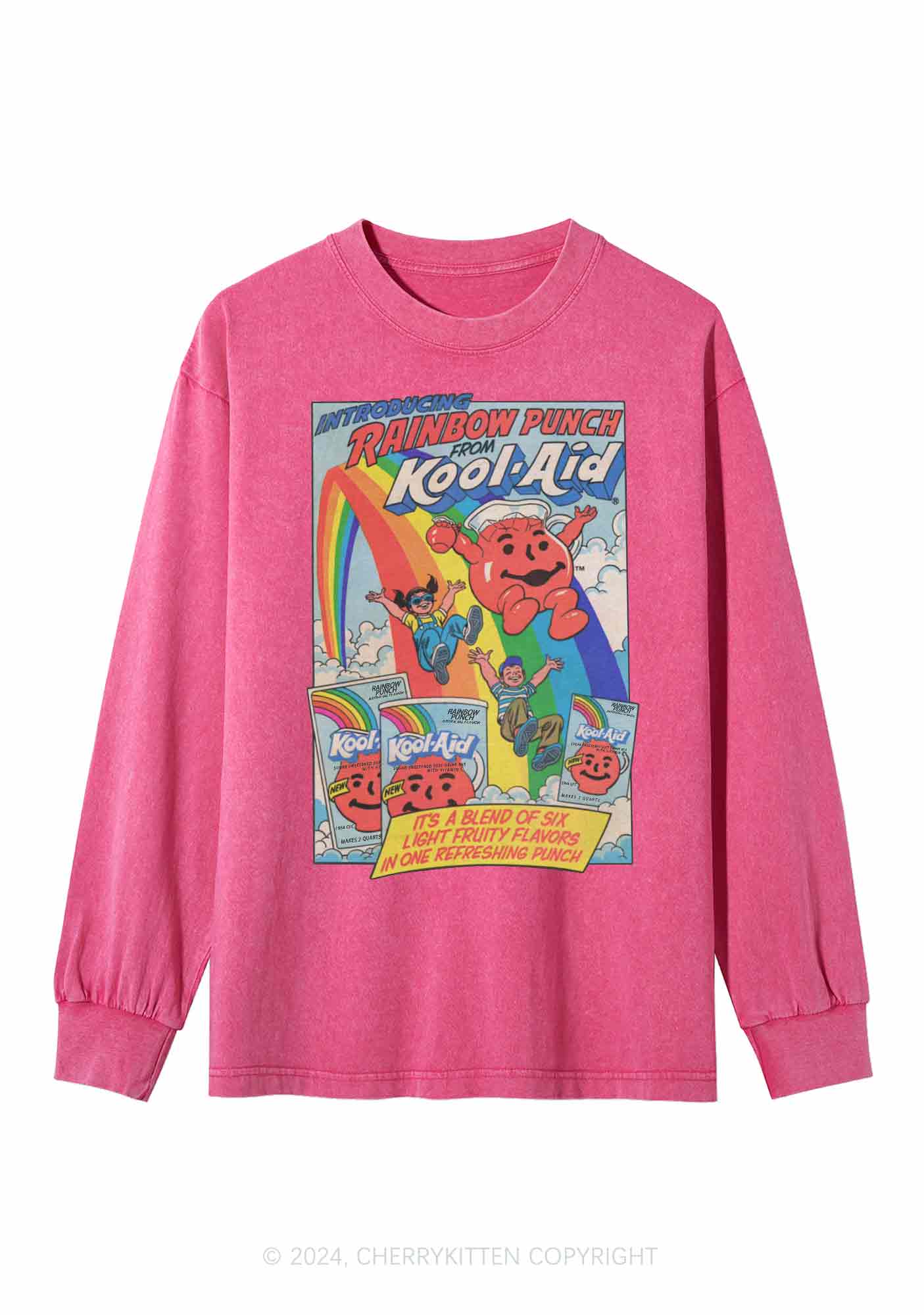 Rainbow Punch Y2K Washed Long Sleeves Cherrykitten