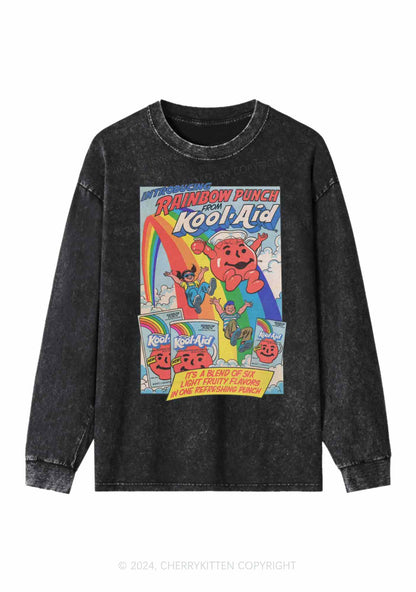 Rainbow Punch Y2K Washed Long Sleeves Cherrykitten