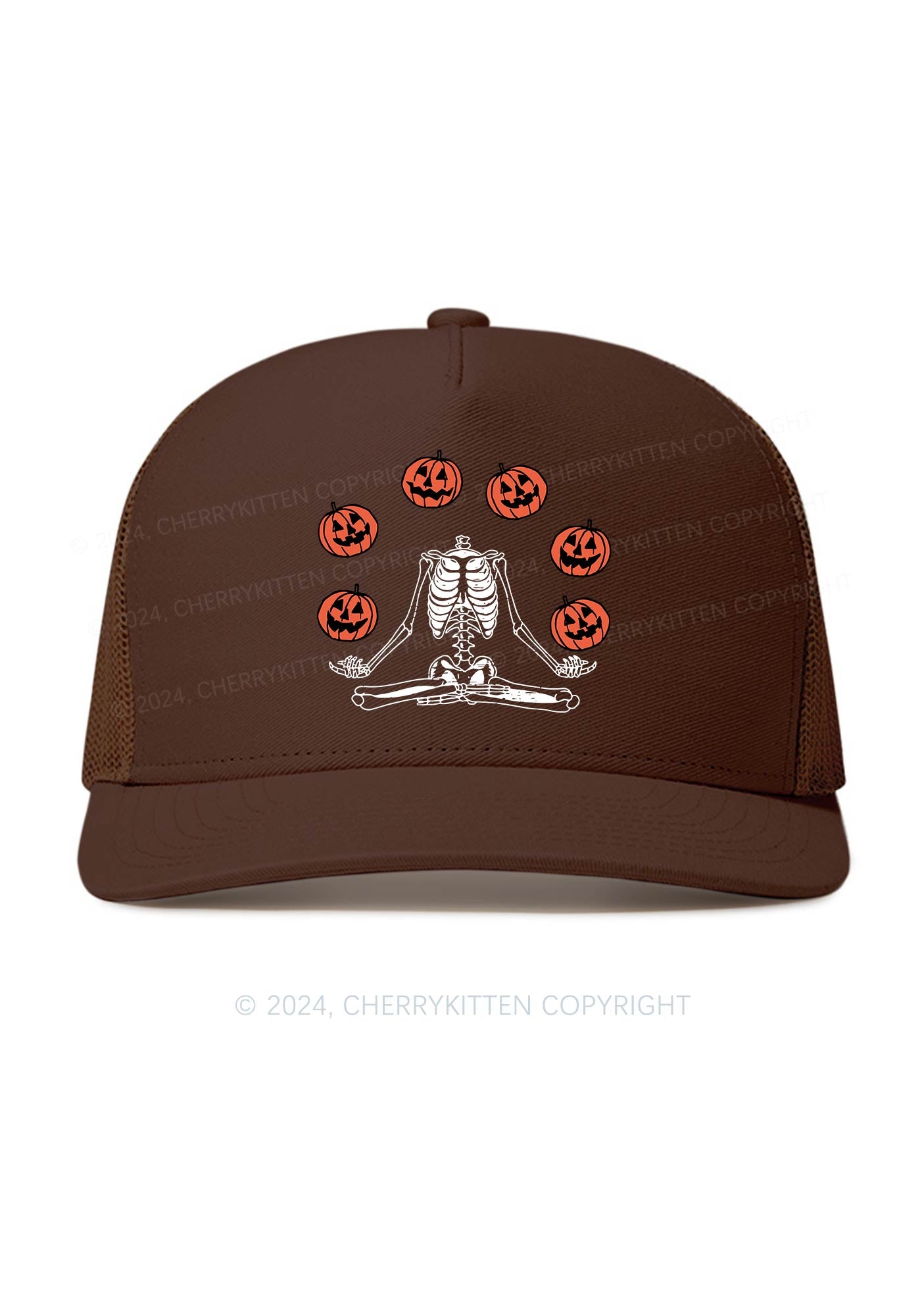 Halloween Pumpkin Head Skeleton Y2K Trucker Mesh Hat Cherrykitten