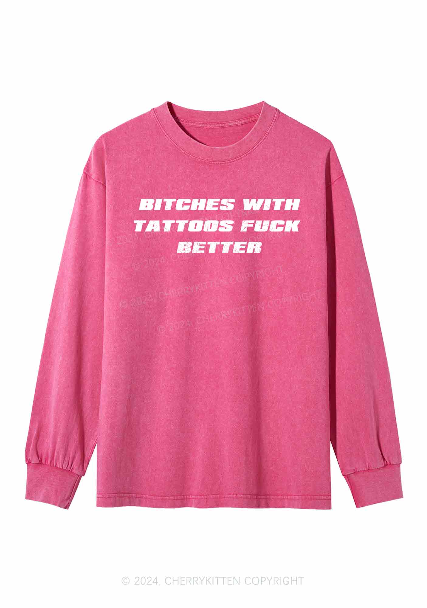 Bxxches With Tattoos Fxxk Better Y2K Washed Long Sleeves Cherrykitten