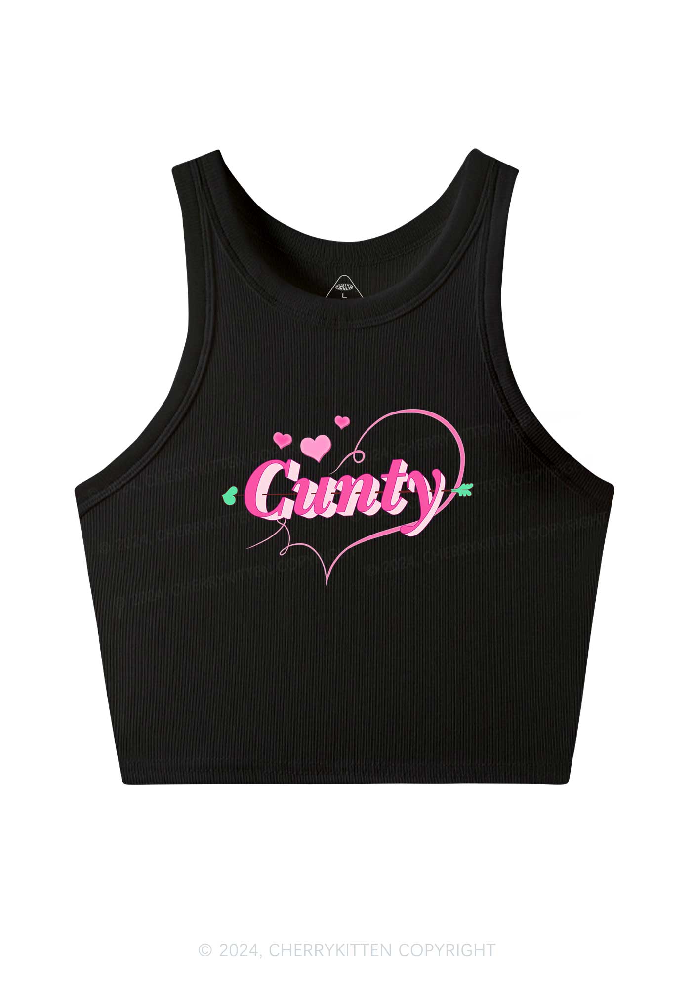 Cunty Pink Heart Y2K Valentine's Day Crop Tank Top Cherrykitten