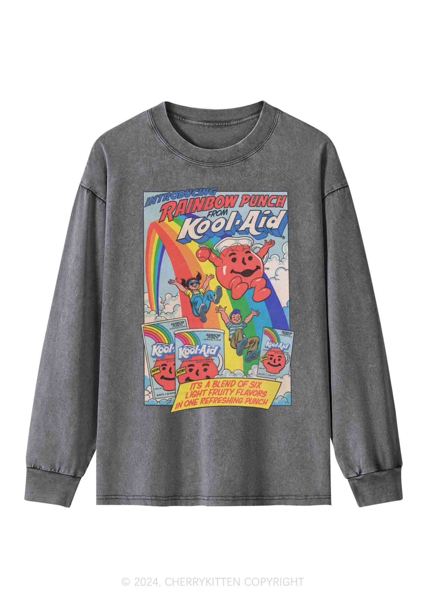 Rainbow Punch Y2K Washed Long Sleeves Cherrykitten