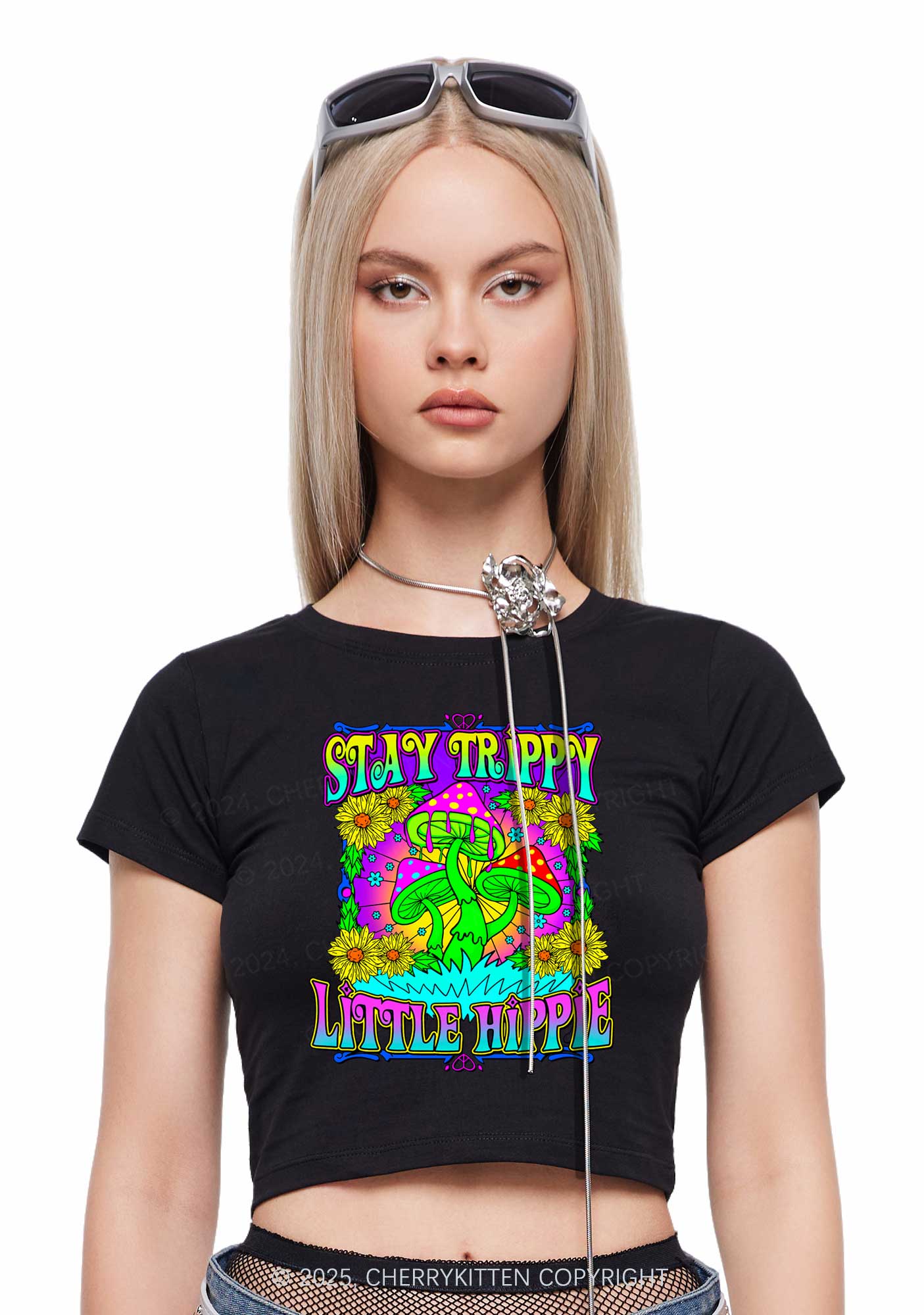 Stay Trippy Little Hippie Y2K Baby Tee Cherrykitten