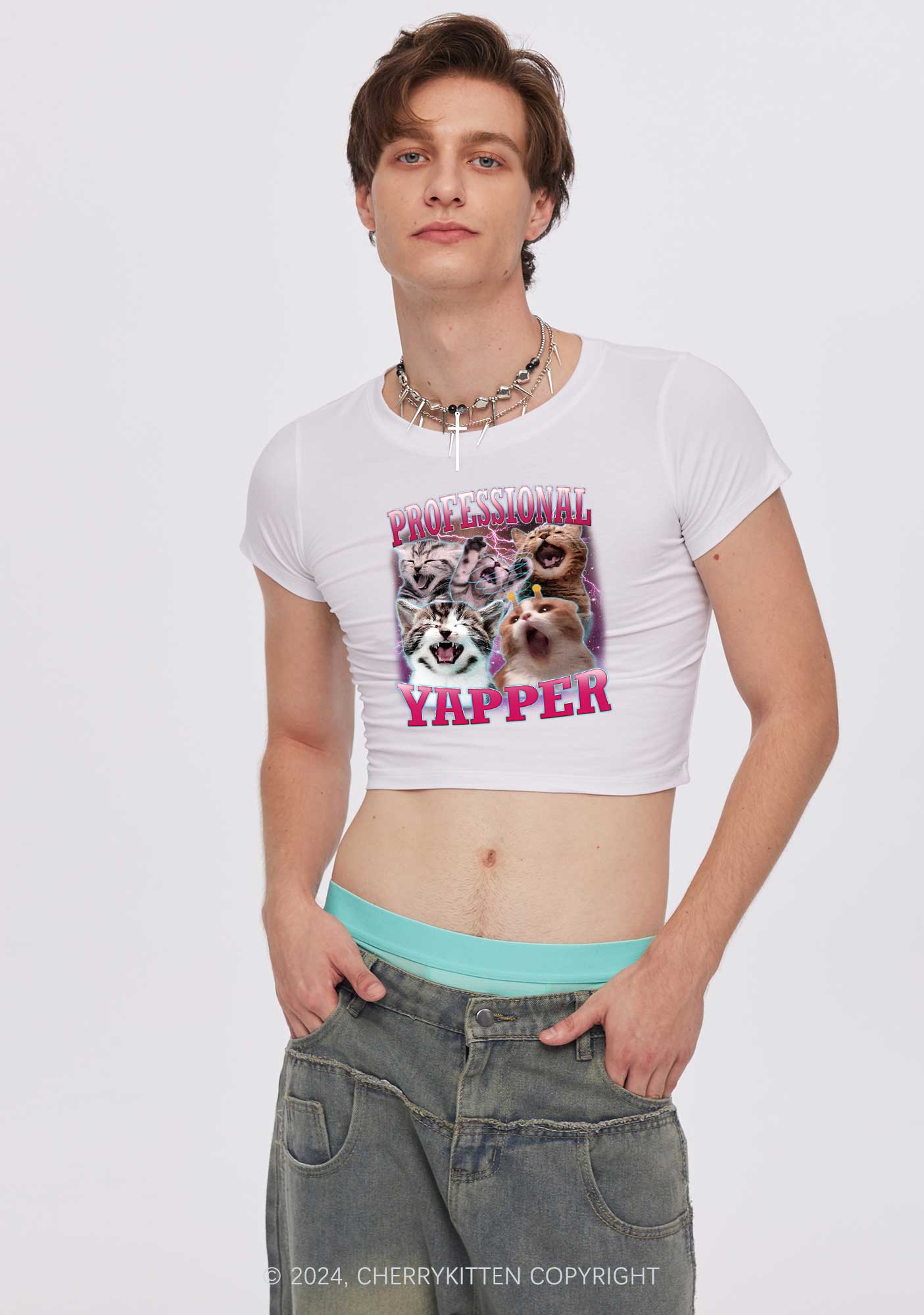 Professional Yapper Cat Y2K Baby Tee Cherrykitten