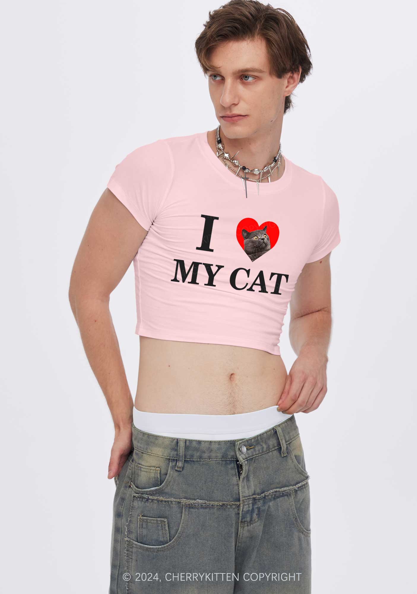 I Love My Cat Custom Photo Y2K Baby Tee Cherrykitten