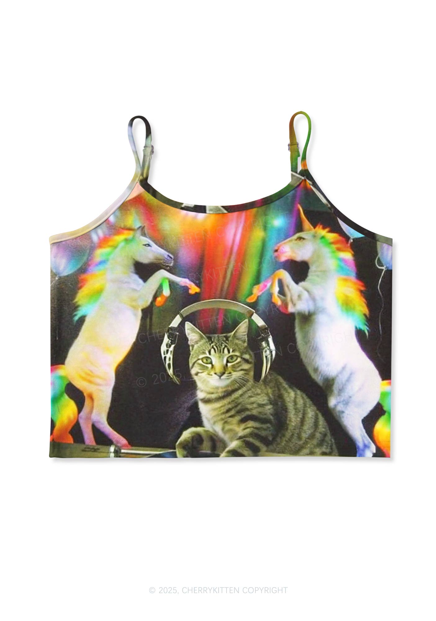 DJ Cat Unicorn Y2K Print Cami Crop Top Cherrykitten