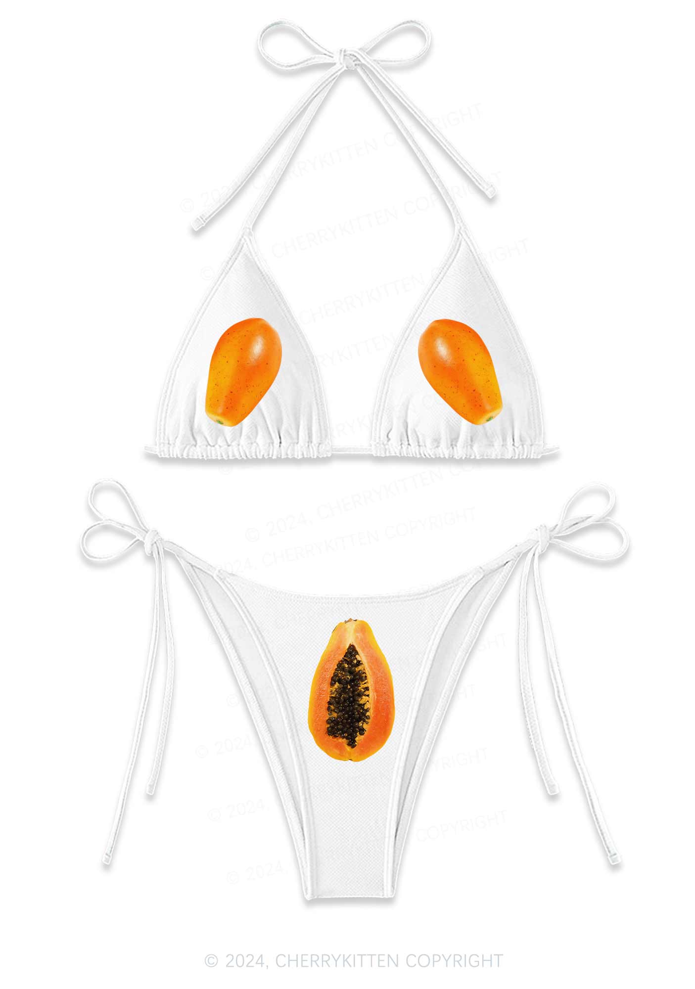 Papaya Y2K Halter Triangle Bikini Set Cherrykitten