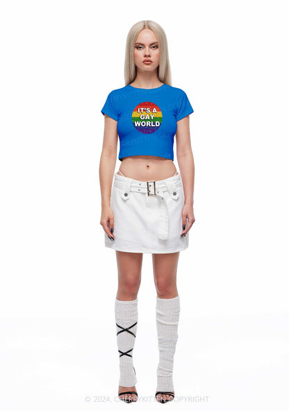 It's A Gay World Y2K Baby Tee Cherrykitten