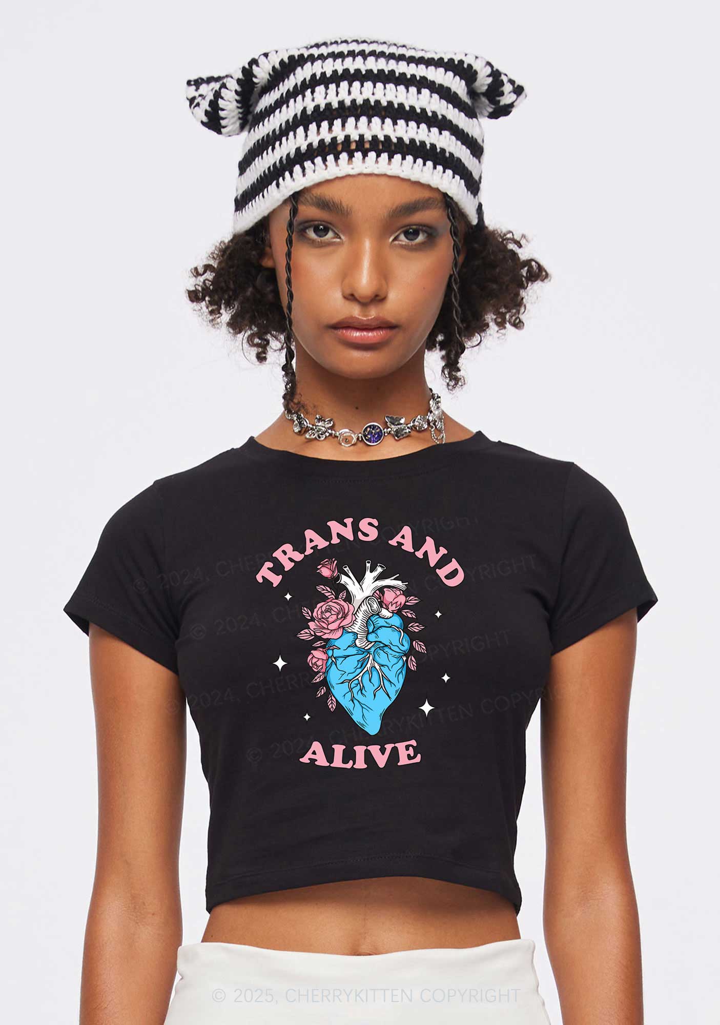 Trans And Alive Y2K Baby Tee Cherrykitten