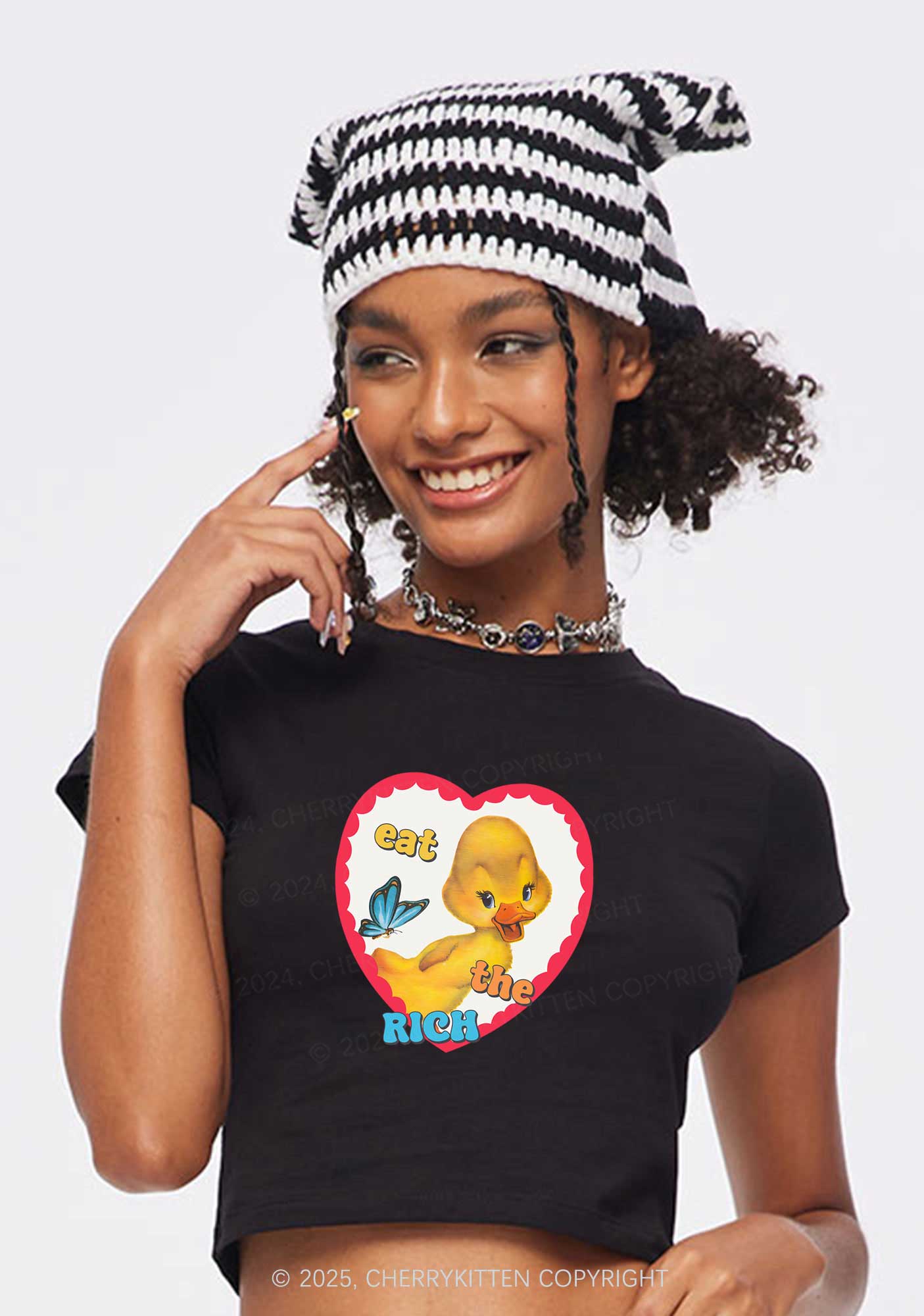 Eat The Rich Duck Y2K Baby Tee Cherrykitten