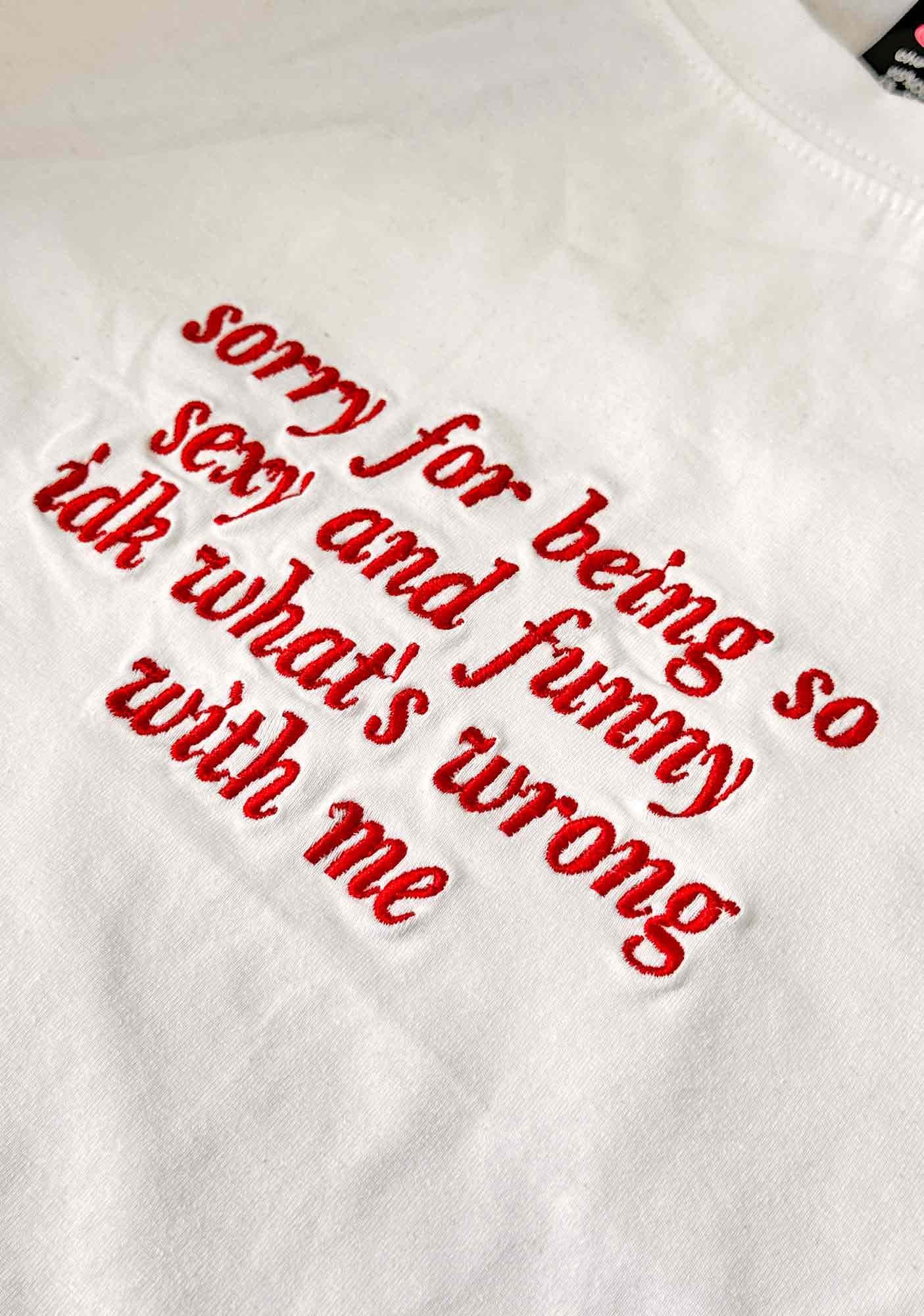 Embroidered Sorry For Being So Funny Y2K Baby Tee Cherrykitten