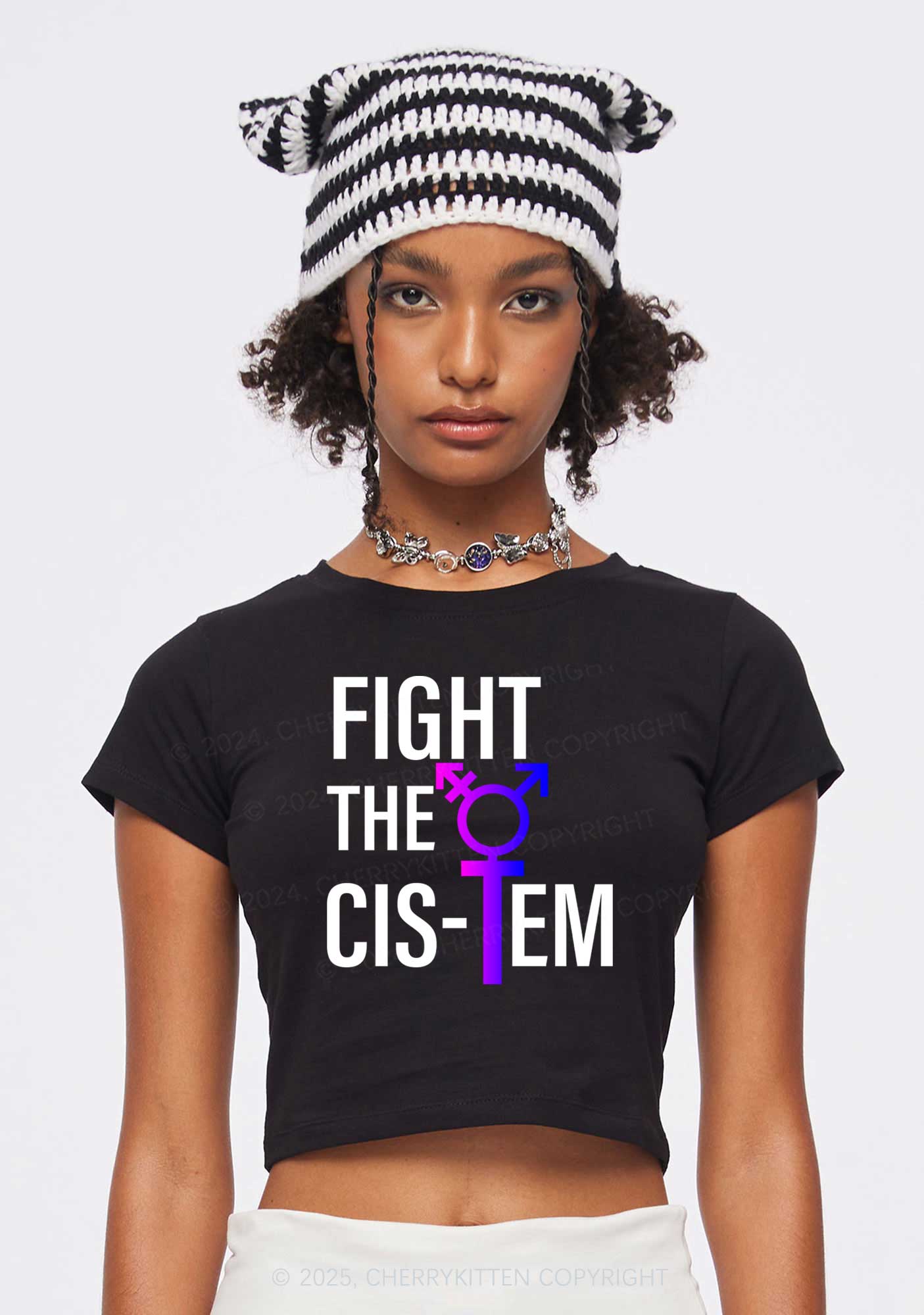 Fight The Cistem Y2K Baby Tee Cherrykitten