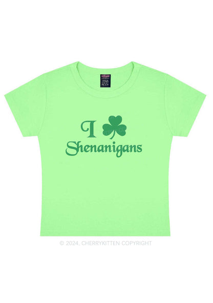 I Love Shenanigans St Patricks Y2K Baby Tee Cherrykitten