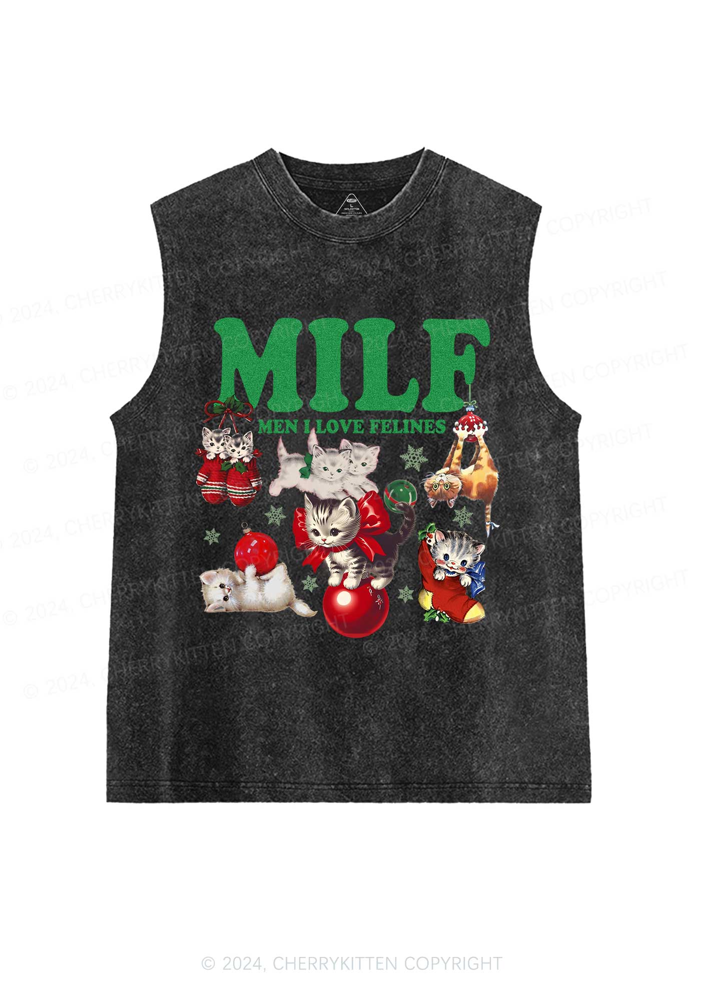 Christmas Cat Mxxf Y2K Washed Tank Cherrykitten