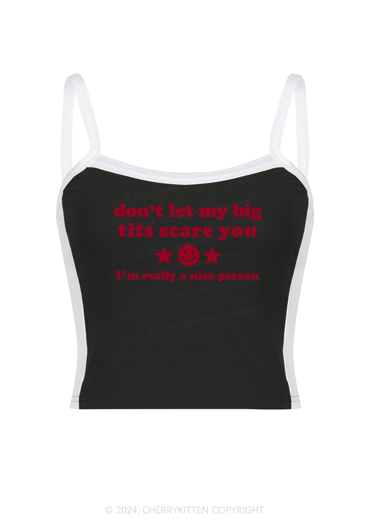 Dont Let My Big Txts Scare You Y2K Color Block Crop Cami Top Cherrykitten