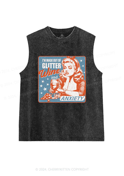 Glitter Wine And Anxiety Y2K Washed Tank Cherrykitten