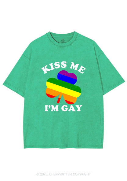 Kiss Me Im Gay St Patricks Y2K Washed Tee Cherrykitten