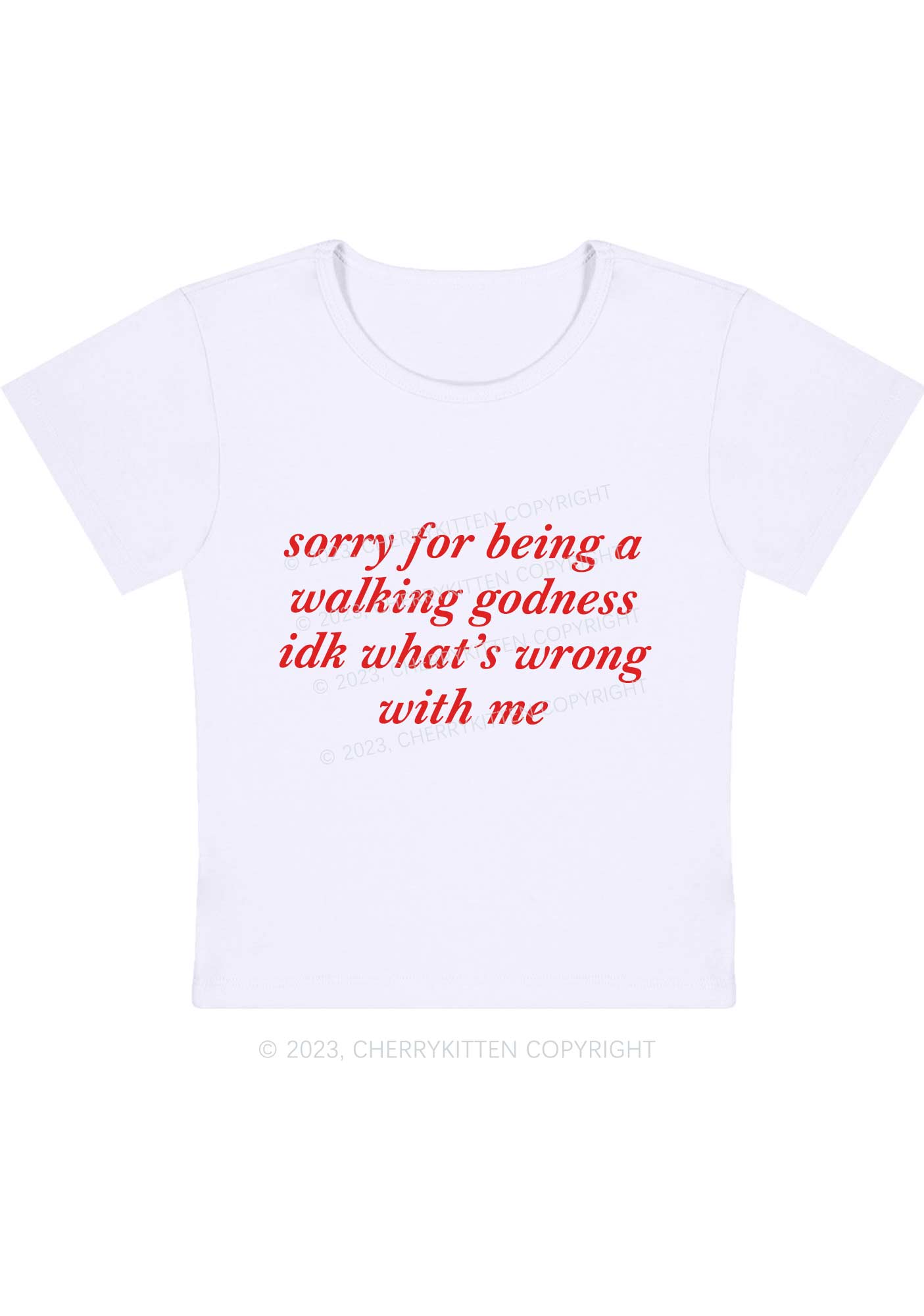 Curvy Sorry For Being A Walking Godness Y2K Baby Tee Cherrykitten