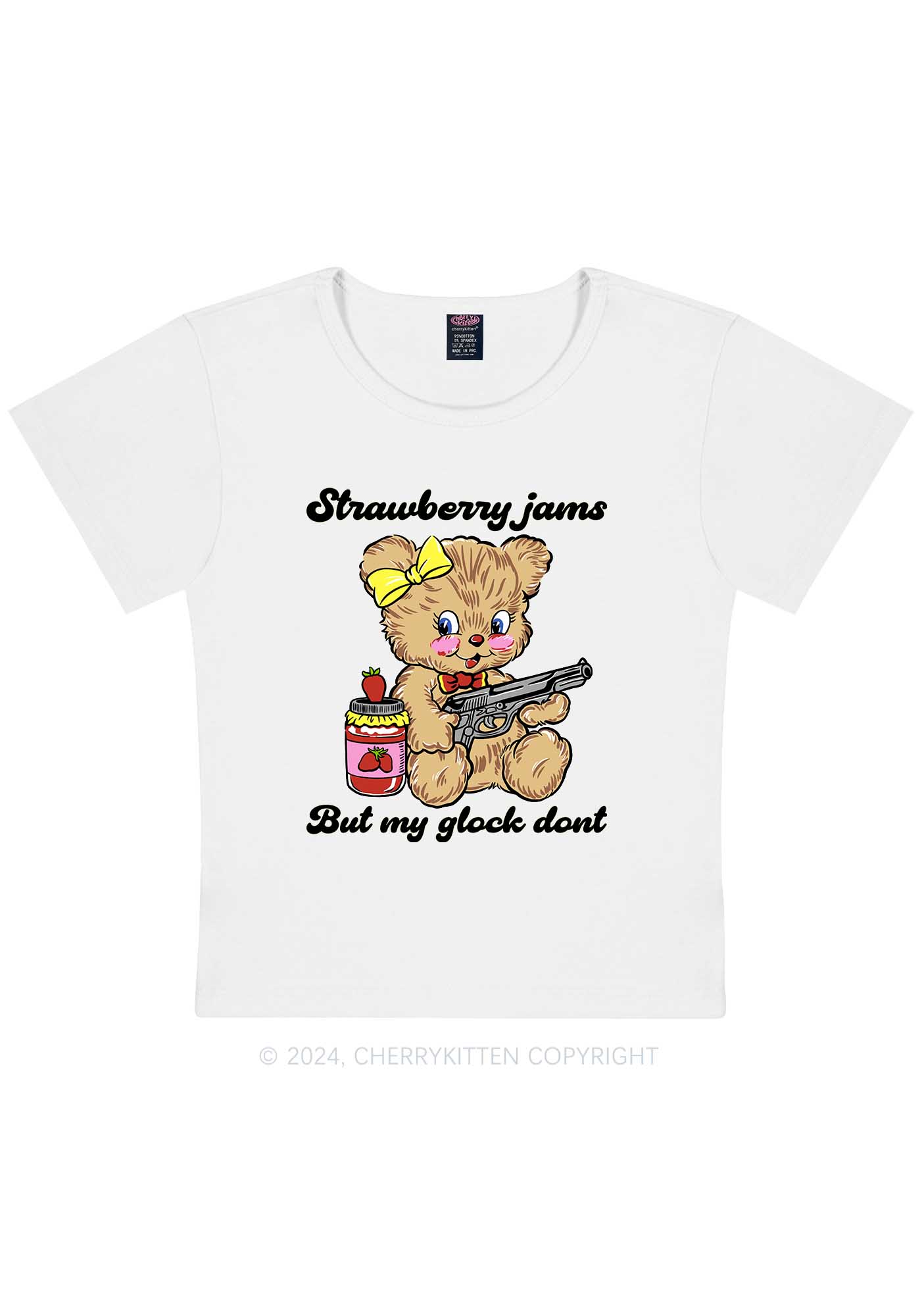 Strawberry Jams Bear Y2K Baby Tee Cherrykitten