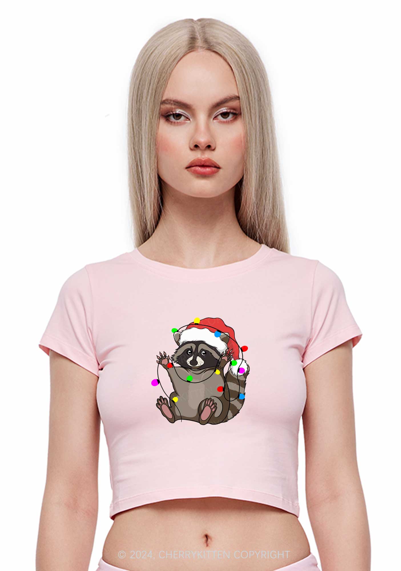 Christmas Raccoon Y2K Baby Tee Cherrykitten