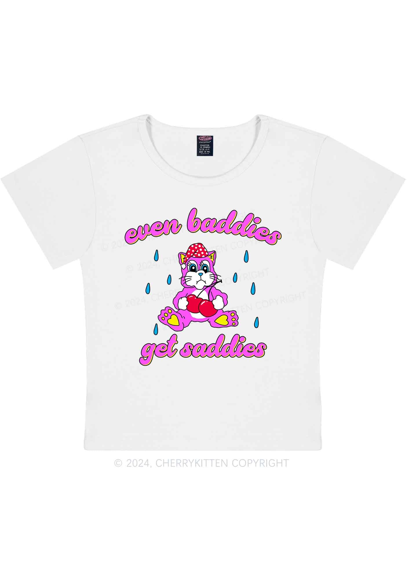 Baddies Got Saddies Cat Y2K Baby Tee Cherrykitten