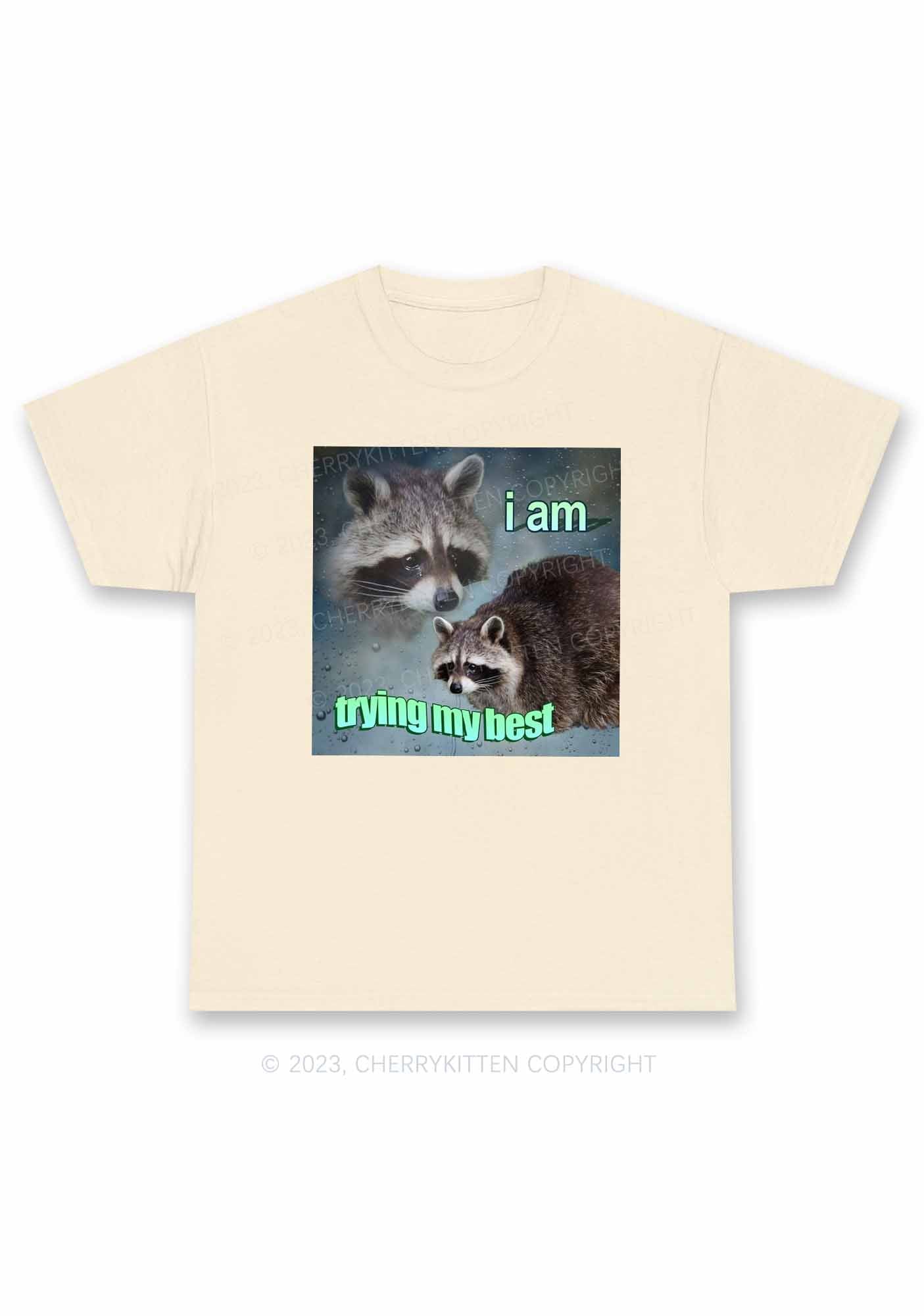 I Am Trying My Best Raccoon Y2K Chunky Shirt Cherrykitten