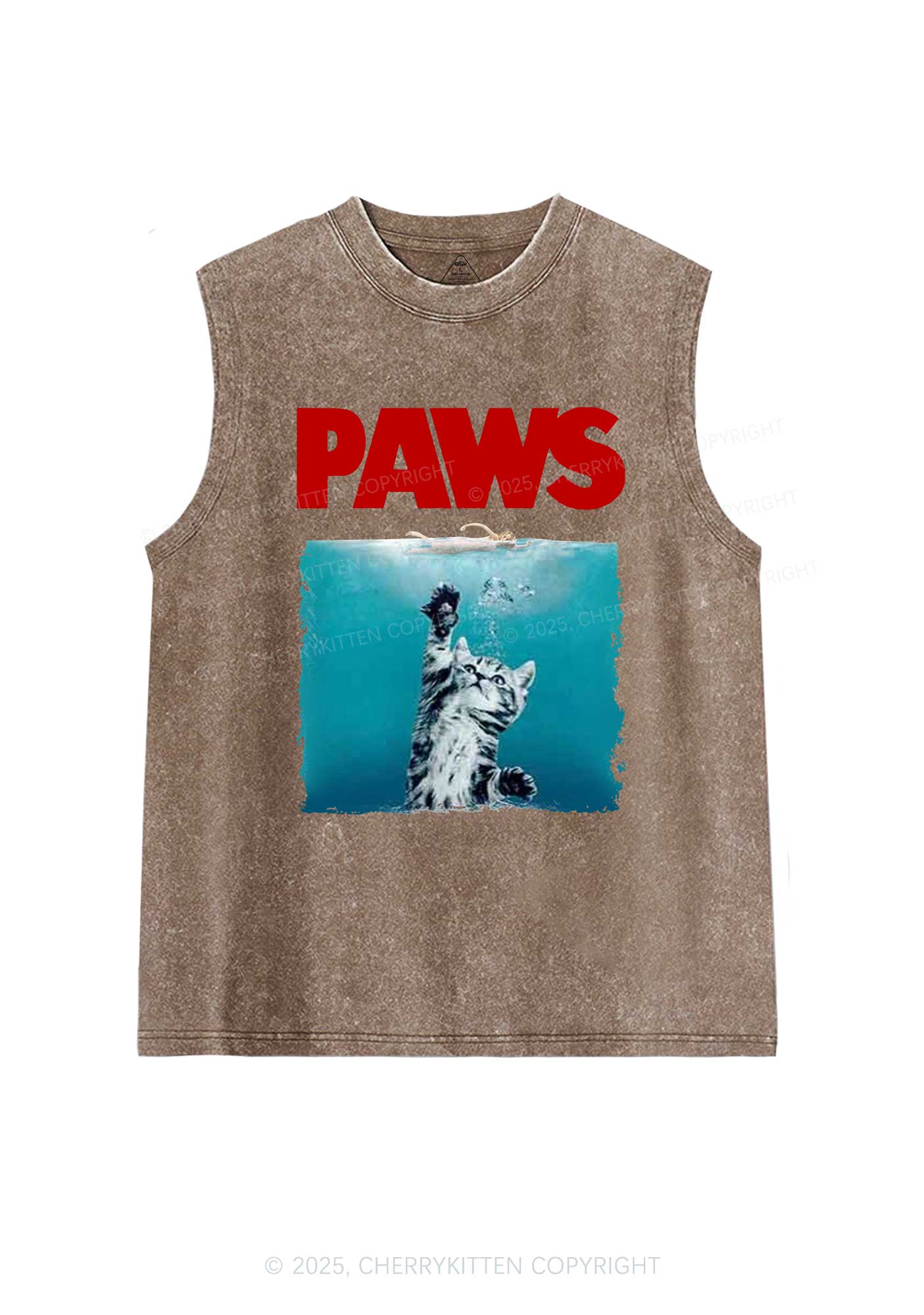 Paws Jaws Cat Y2K Washed Tank Cherrykitten