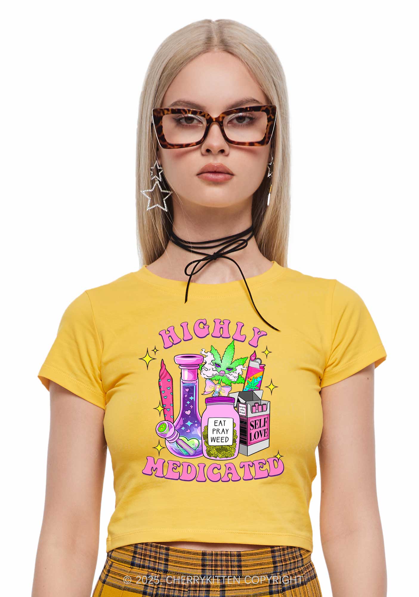 Highly Medicated Y2K Baby Tee Cherrykitten